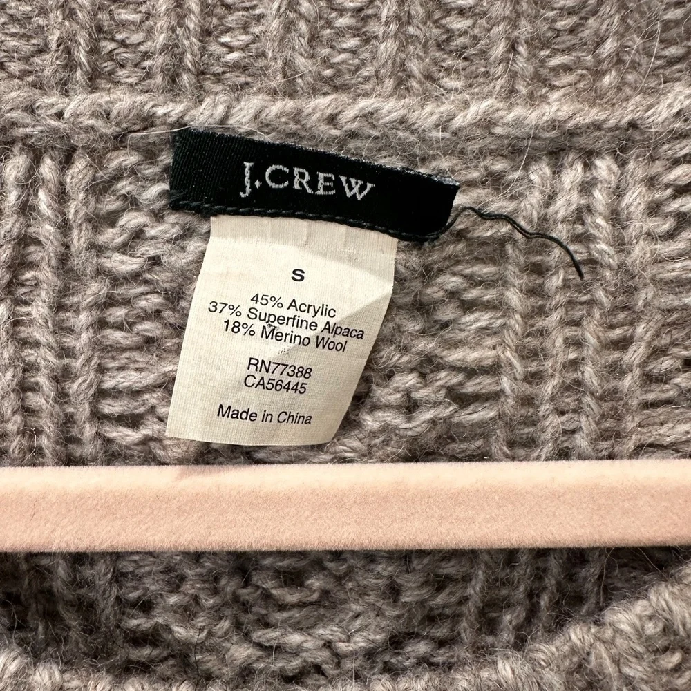 J.Crew Wool Alpaca Cable Knit 3/4 Sleeves Crewneck Sweater Small